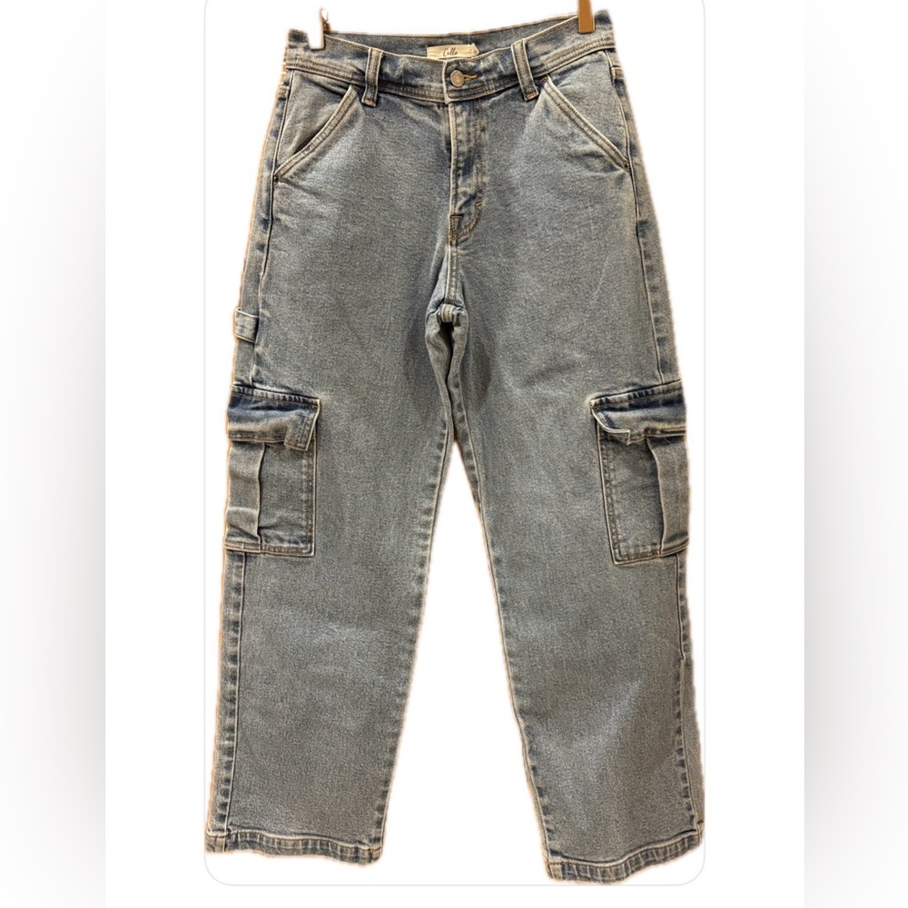 Cello Cargo Lighter Wash Straight Leg High Rise Denim Jeans 24